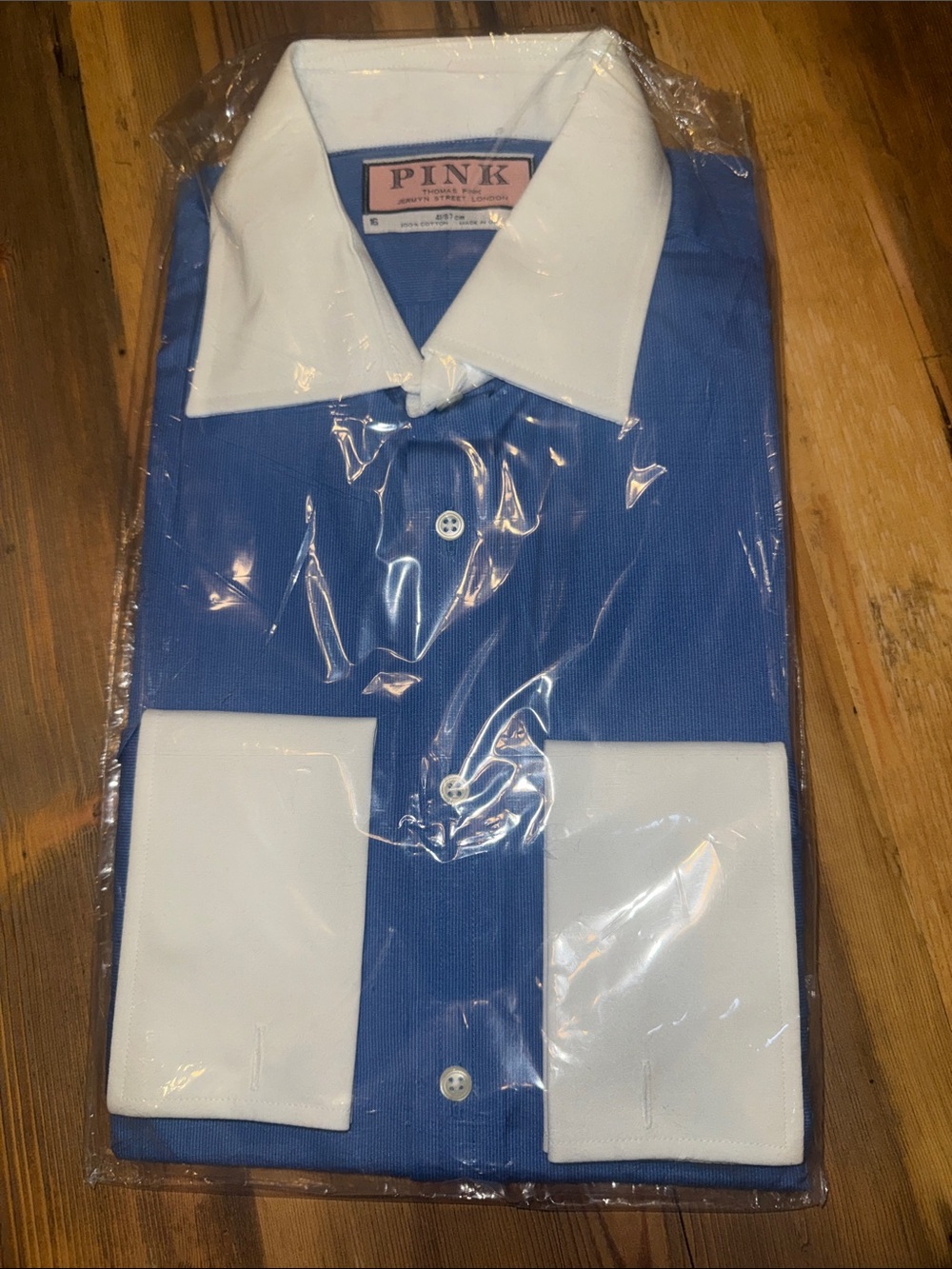 Thomas Pink Royal Blue Dress Shirt with White Contrast Collar & Cuffs